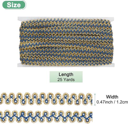 Gimp Braid Trim 1/2 Inch 12cm x 25 Yards Polyester Gold Edge Woven Trim Lace Ribbon Fabric Upholstery Trim for Sewing/Costume/Home Decor/DIY Craft/Curtain/Jewelry Making [Sky Blue] in Saudi Arabia