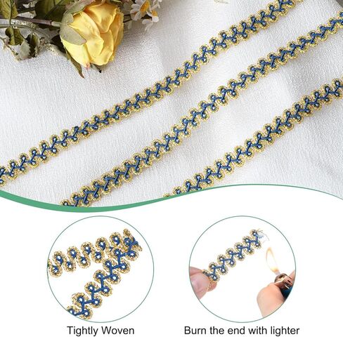 Gimp Braid Trim 1/2 Inch 12cm x 25 Yards Polyester Gold Edge Woven Trim Lace Ribbon Fabric Upholstery Trim for Sewing/Costume/Home Decor/DIY Craft/Curtain/Jewelry Making [Sky Blue] in Saudi Arabia