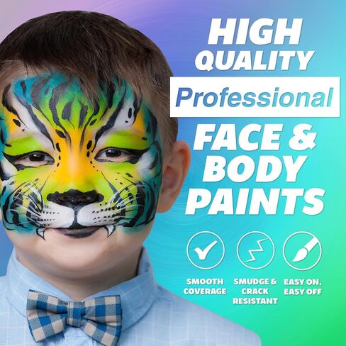 KRAZE FX أساسيات Professional 12 Color Face Paint (6 GM) مع فرشين - تنشيط الماء ، HYPOALERGENIC ، آمن ، طقم للوجه غير السامة للبشرة الحساسة ، والأطفال والكبار in Kuwait