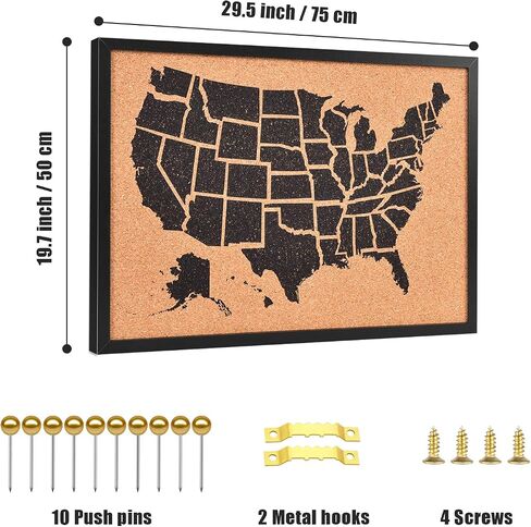 Cork Board Map of The United State, 14" X 11" Bulletin Boards for Walls with 10 Pins, Travel Tracker Map for Office, School and Home (US-MAP-2636) in Kuwait