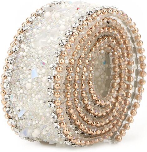 2.5cm DIY Mesh Wrap Roll Crystal Rhinestones Chain Trim Ribbon for Wedding Party Centerpiece Vase Sparkling Decoration (Blue Stone + Gold Bead Chain) in Saudi Arabia
