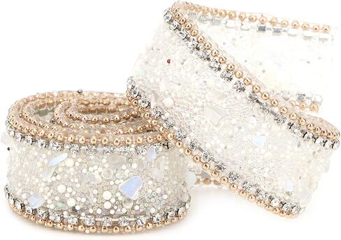 2.5cm DIY Mesh Wrap Roll Crystal Rhinestones Chain Trim Ribbon for Wedding Party Centerpiece Vase Sparkling Decoration (Blue Stone + Gold Bead Chain) in Saudi Arabia