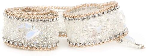 2.5cm DIY Mesh Wrap Roll Crystal Rhinestones Chain Trim Ribbon for Wedding Party Centerpiece Vase Sparkling Decoration (Blue Stone + Gold Bead Chain) in Saudi Arabia