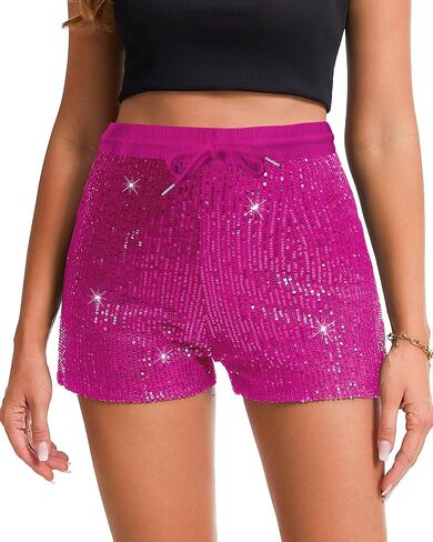 Womens Sequins Shorts A Line High Waist Elastic Sparkly Night-Out Shorts Clubwear Party Short in Kuwait