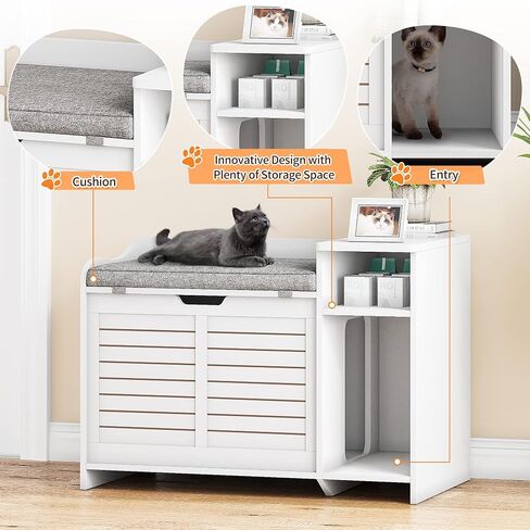 Cat Litter Box Enclosure Furniture with Top Opening and Cushion, Hidden Litter Box Cabinet with Storage, Privacy Cat Box Enclosure, Grey in Kuwait
