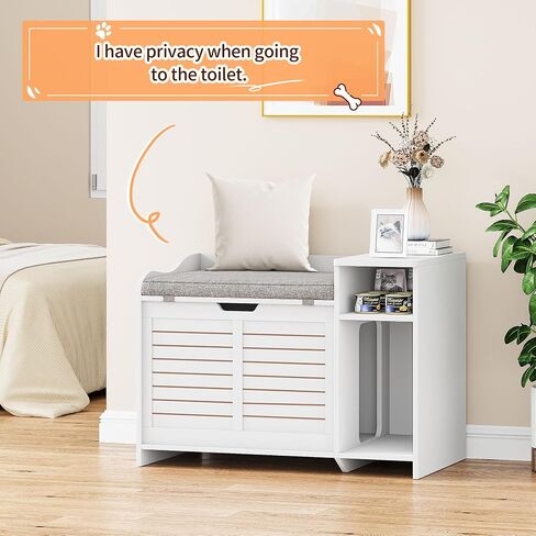 Cat Litter Box Enclosure Furniture with Top Opening and Cushion, Hidden Litter Box Cabinet with Storage, Privacy Cat Box Enclosure, Grey in Kuwait