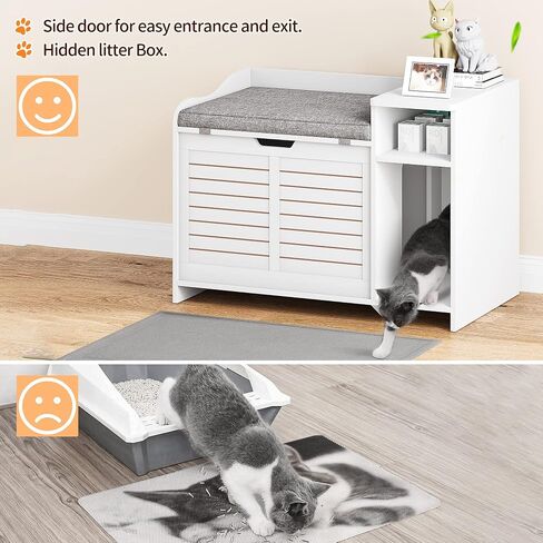 Cat Litter Box Enclosure Furniture with Top Opening and Cushion, Hidden Litter Box Cabinet with Storage, Privacy Cat Box Enclosure, Grey in Kuwait