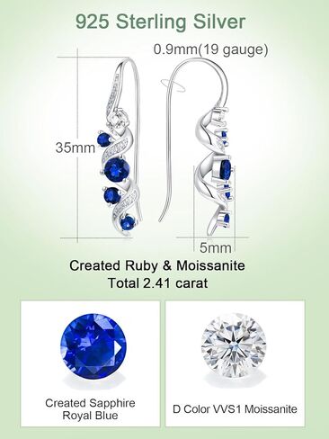 Moissanite/Emerald/Sapphire/Ruby Long Dangle Earrings for Women, Solid 925 Sterling Silver, Luxury Spiral Threader/Teardrop Drop Earrings, Anniversary Birthday Mother's Day Idea Gift for Her in Kuwait