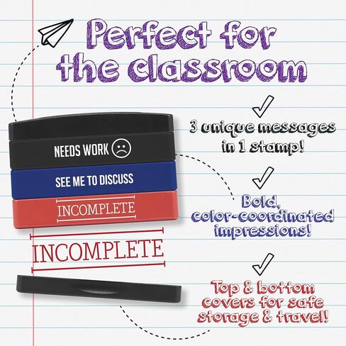 Stakz Pre-Inked Teacher Message Stamp – Fantastic Work, Way to Go, Well Done -Red, Blue and Black Ink – Impression Size: 5/8" x 1-13/16" in Saudi Arabia