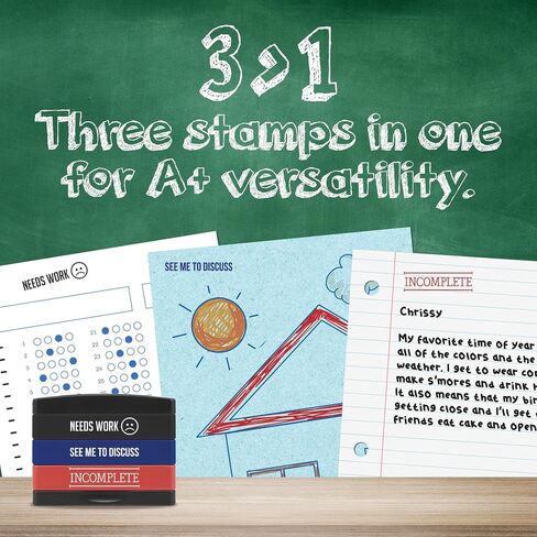 Stakz Pre-Inked Teacher Message Stamp – Fantastic Work, Way to Go, Well Done -Red, Blue and Black Ink – Impression Size: 5/8" x 1-13/16" in Saudi Arabia