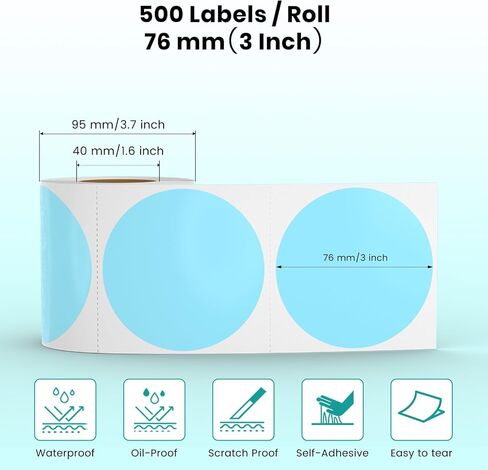 Green Circle Thermal Labels Vinyl 3 Inch Self-Adhesive Round Stickers Roll Waterproof Printer Decals Name Tag for QR Code DIY Office Address 500 PCS in Saudi Arabia