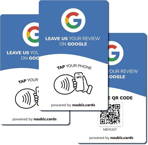 Google Review Tap Card by Nuubiz - NFC و QR Code Review Card - جميع الهواتف التي تتوافق مع بطاقة الأعمال الرقمية لتعزيز المراجعة - علامتك التجارية - الأزرق in Kuwait