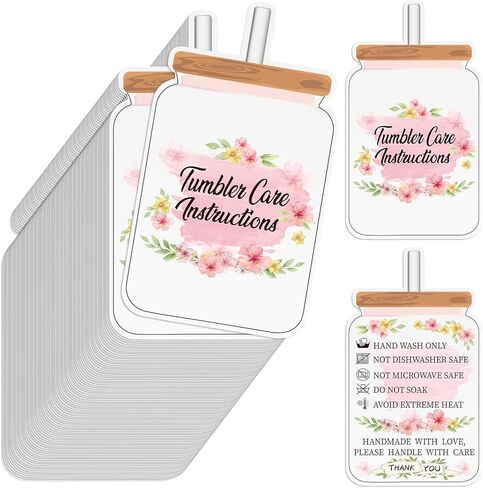 Sureio 200 Pieces Tumbler Cup Cards, Cup Care Instructions Cards, of Care Mug Insert for Business, Customer Directions, Online Shop Package Insert in Kuwait