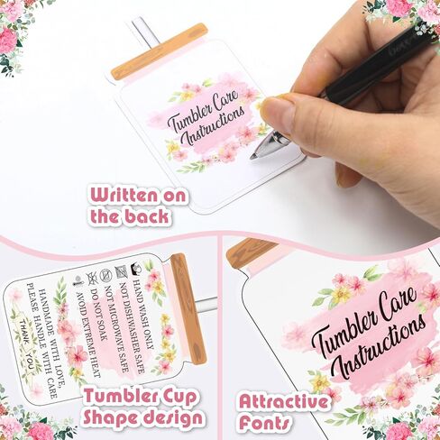 Sureio 200 Pieces Tumbler Cup Cards, Cup Care Instructions Cards, of Care Mug Insert for Business, Customer Directions, Online Shop Package Insert in Kuwait