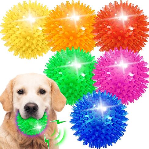 6 Pack 2.5" Light Up Squeaky Dog Balls, Spiky Dog Toy Balls for Puppy Small,Medium Dogs in Kuwait
