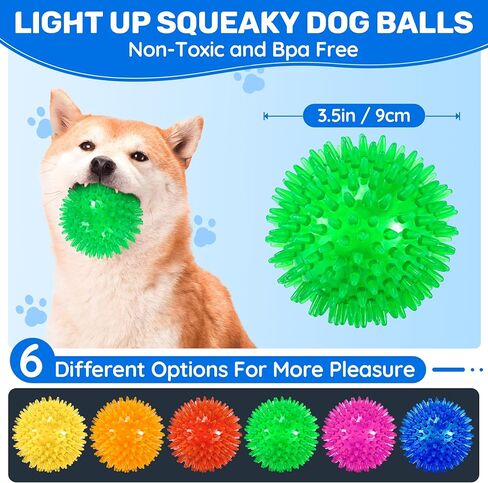 6 Pack 2.5" Light Up Squeaky Dog Balls, Spiky Dog Toy Balls for Puppy Small,Medium Dogs in Kuwait