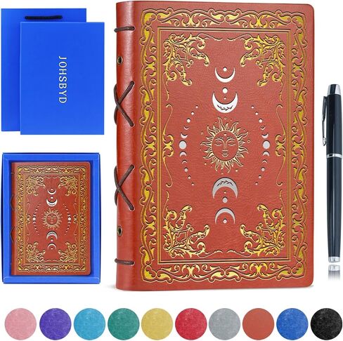 دفتر ملاحظات من Sun & Moon Faux Leather ، أجهزة الكمبيوتر المحمولة التنفيذية للنساء للنساء ، 320 صفحة دفتر المجلات مع القلم ، وتصميم Sun & Moon Vintage ، 1 Pack Purple A5 (Sun Moon Purple) in Kuwait