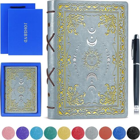 دفتر ملاحظات من Sun & Moon Faux Leather ، أجهزة الكمبيوتر المحمولة التنفيذية للنساء للنساء ، 320 صفحة دفتر المجلات مع القلم ، وتصميم Sun & Moon Vintage ، 1 Pack Purple A5 (Sun Moon Purple) in Kuwait
