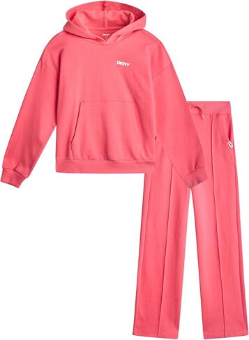 DKNY Girls' Jogger Set - 2 Piece Soft Fleece Athletic Pullover Hooded Sweatshirt and Jogger Sweatpants for Girls (Sizes:7-12) in Kuwait
