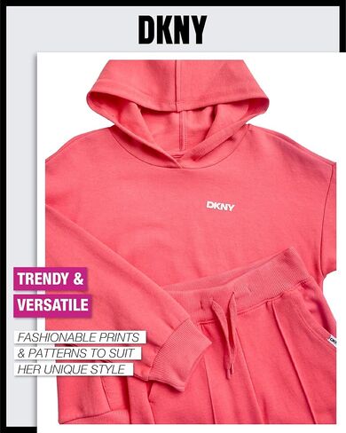 DKNY Girls' Jogger Set - 2 Piece Soft Fleece Athletic Pullover Hooded Sweatshirt and Jogger Sweatpants for Girls (Sizes:7-12) in Kuwait