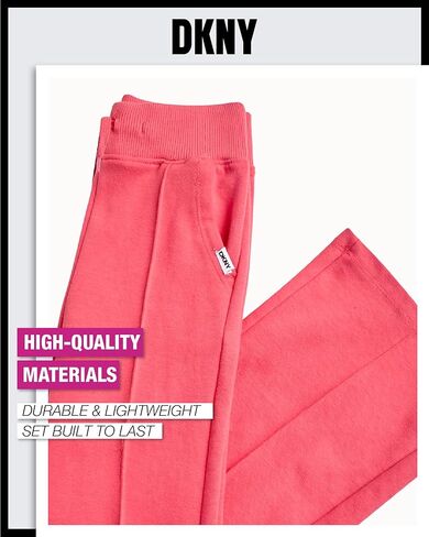 DKNY Girls' Jogger Set - 2 Piece Soft Fleece Athletic Pullover Hooded Sweatshirt and Jogger Sweatpants for Girls (Sizes:7-12) in Kuwait