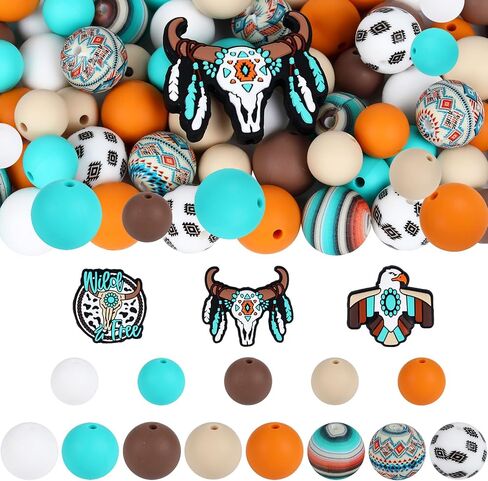 120pcs Silicone Beads for Keychain Making,Focal Beads and 15mm 12mm Silicone Beads for Pens Bracelet Making DIY kit (Flamingo) in Kuwait