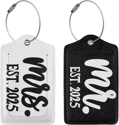 2 Pcs 2025 Mrs Mr Luggage Tag for Suitcase, Steel Loop with Privacy Cover ID Label, Engagement Wedding Bridal Shower Gift for Women Men Couple in Saudi Arabia