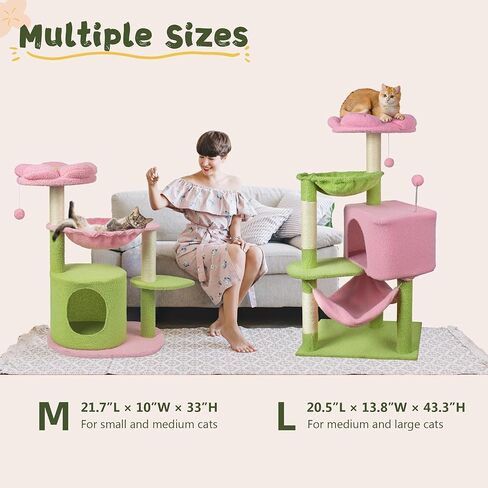 Flower Cat Tree, 39.4 Inches Large Cat Tower with Hammock and Cat Condo, Tall Cat Tree with Toys for Large Indoor Cats - Pink in Kuwait