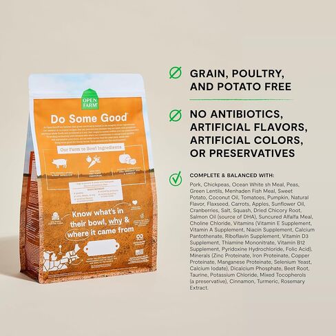 Open Farm, Grain-Free Dry Dog Food, Complete & Balanced Kibble, Sustainably & Ethically Sourced Ingredients, Non-GMO Veggies & Superfoods, Catch-of-The-Season Whitefish Recipe, 22lb Bag in Kuwait