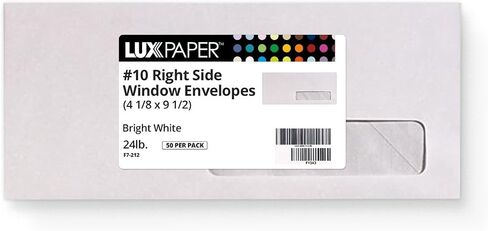 LUXPaper #10 Business Right Side Window Envelopes | Commercial Flap | 4 1/8" x 9 1/2" | Bright White | 24lb. Text | 1,000 Qty in Saudi Arabia