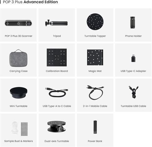 ماسح ضوئي Revopoint POP3 Plus ثلاثي الأبعاد للطباعة ثلاثية الأبعاد، ماسح ضوئي للطابعة ثلاثية الأبعاد محمول بدقة 0.04 مم، مسح ضوئي كامل الألوان للكائن المتوسط، تجربة QuickSurface لمدة 30 يومًا، دعم Android/iOS/Win/MacOS، قياسي in Saudi Arabia