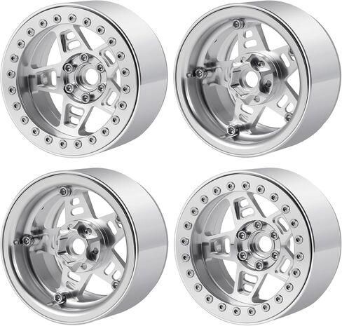 4Pcs Aluminum Alloy 2.2 Inch Beadlock Wheel Hub Rims Width 35mm Length 64mm 5-Spoke Wheel Rim Compatible with 1/10 Axial SCX10 90046 1/14 MJX 14210 RC Car Upgrade Replacement (Red) in Kuwait
