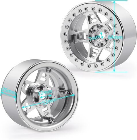 4Pcs Aluminum Alloy 2.2 Inch Beadlock Wheel Hub Rims Width 35mm Length 64mm 5-Spoke Wheel Rim Compatible with 1/10 Axial SCX10 90046 1/14 MJX 14210 RC Car Upgrade Replacement (Red) in Kuwait