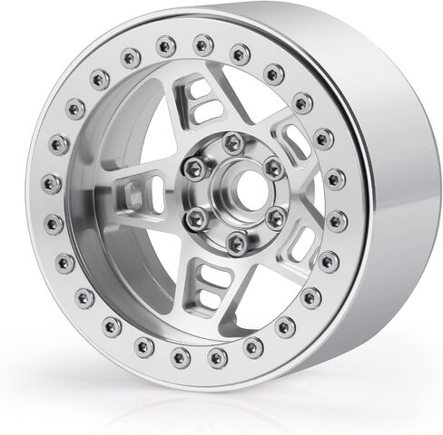 4Pcs Aluminum Alloy 2.2 Inch Beadlock Wheel Hub Rims Width 35mm Length 64mm 5-Spoke Wheel Rim Compatible with 1/10 Axial SCX10 90046 1/14 MJX 14210 RC Car Upgrade Replacement (Red) in Kuwait