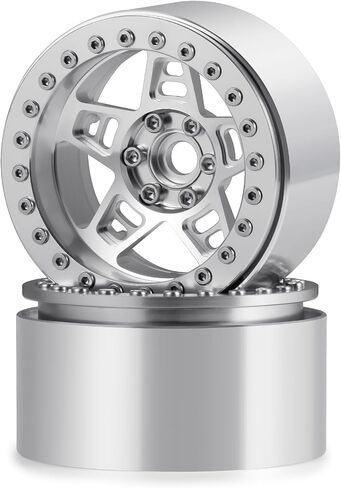 4Pcs Aluminum Alloy 2.2 Inch Beadlock Wheel Hub Rims Width 35mm Length 64mm 5-Spoke Wheel Rim Compatible with 1/10 Axial SCX10 90046 1/14 MJX 14210 RC Car Upgrade Replacement (Red) in Kuwait