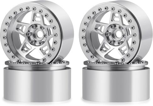 4Pcs Aluminum Alloy 2.2 Inch Beadlock Wheel Hub Rims Width 35mm Length 64mm 5-Spoke Wheel Rim Compatible with 1/10 Axial SCX10 90046 1/14 MJX 14210 RC Car Upgrade Replacement (Red) in Kuwait