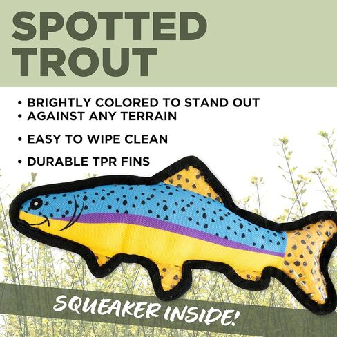 Durable Plush Outdoor Toys for Dogs | Squeaky Spotted Trout | Fun Fishing Themed Dog Toy for Tough Chewers in Saudi Arabia