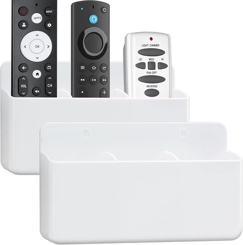 3 Slot Remote Control Holder Wall Mount, TV Remote Holder, Self Adhesive Controller Holder, Wall Pen Holder Storage Accessories for Home Office School (White 1Pack) in Kuwait