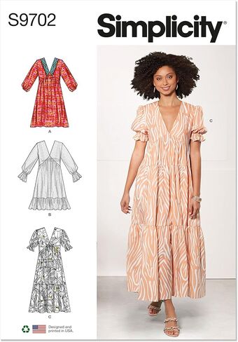 Simplicity Misses 'V-Neck Empire Dress Pattern Kit ، الكود S9702 ، الأحجام 8-10-12-14-16 ، متعدد الألوان in Saudi Arabia