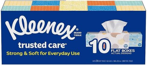 Kleenex Trusted Care Facial Tissues, 3 Flat Boxes, 160 Tissues per Box, 2-Ply (480 Total Tissues), Packaging May Vary in Kuwait