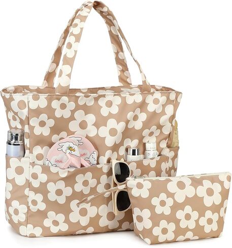 LOIDOU Large Tote Beach Bag Waterproof Sandproof Beach Pool bag with Zipper & Wet Pockets Shoulder Bag Travel Teacher Grocery in Kuwait