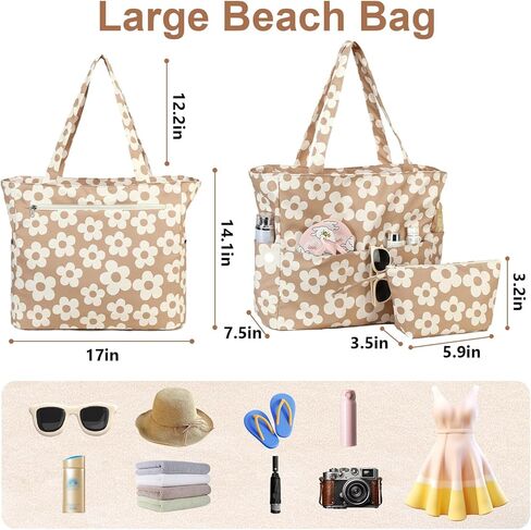 LOIDOU Large Tote Beach Bag Waterproof Sandproof Beach Pool bag with Zipper & Wet Pockets Shoulder Bag Travel Teacher Grocery in Kuwait