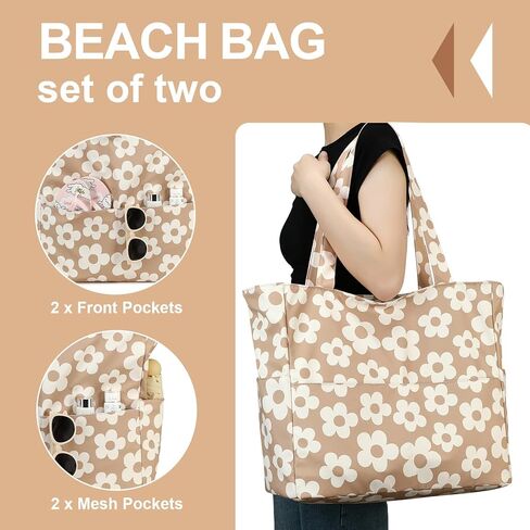 LOIDOU Large Tote Beach Bag Waterproof Sandproof Beach Pool bag with Zipper & Wet Pockets Shoulder Bag Travel Teacher Grocery in Kuwait