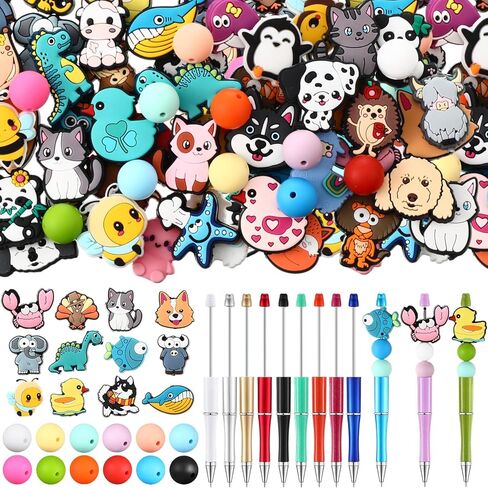Humyoun 122 Pcs Silicone Focal Beads for DIY Pens Making Kit Include 12 Beadable Pens 110 Silicone Focal Beads for Pen Keychains DIY Making in Saudi Arabia