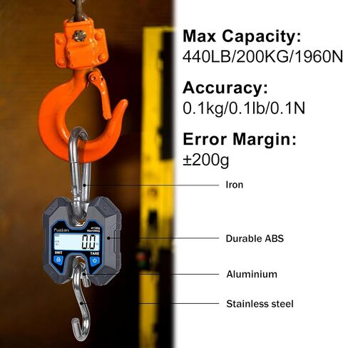Fuzion Mini Crane Scale - Hanging Scale 440lb/200kg/1960N, Deer Scale Hanging with Large LCD Display, Hold & Tare Functions, No Assembly Needed in Kuwait