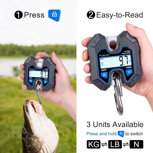 Fuzion Mini Crane Scale - Hanging Scale 440lb/200kg/1960N, Deer Scale Hanging with Large LCD Display, Hold & Tare Functions, No Assembly Needed in Kuwait