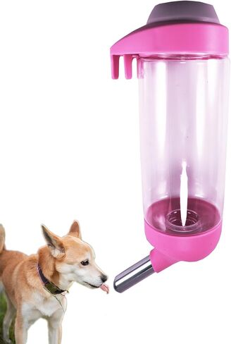 موزع زجاجة ماء Dog Crate - لا يوجد زجاجة مياه مياه من الكلب بالتنقيط - زجاجة مياه سهلة الاستخدام لكلب - مثالية للحفاظ على حيوانك الأليف رطب (وردي) -350 مل. in Kuwait