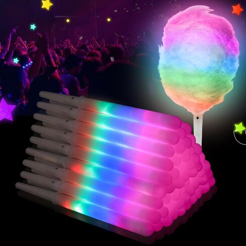 20 Pieces Cotton Candy Cones with LED Multi Mode Cotton Candy Sticks Reusable Flashing Glow Sticks for Christmas Party Amusement Park Birthday Party Supplies (20 PCS) in Saudi Arabia