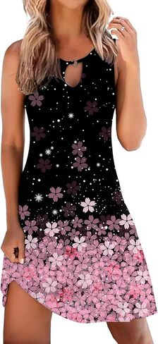 ETCYY NEW Summer Dresses for Women Swing Boho Floral Print Sundresses Sleeveless Beach Cover Up Dress with Pockets in Kuwait