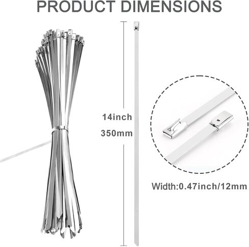 Heavy Duty Metal Zip Ties-50PCS, 16 inch, Silver-Max Weight 337lbs-Outdoor Use-304 Stainless Steel-for Home Improvement, Machinery, Vehicles, Farms, Cables, Fence in Saudi Arabia